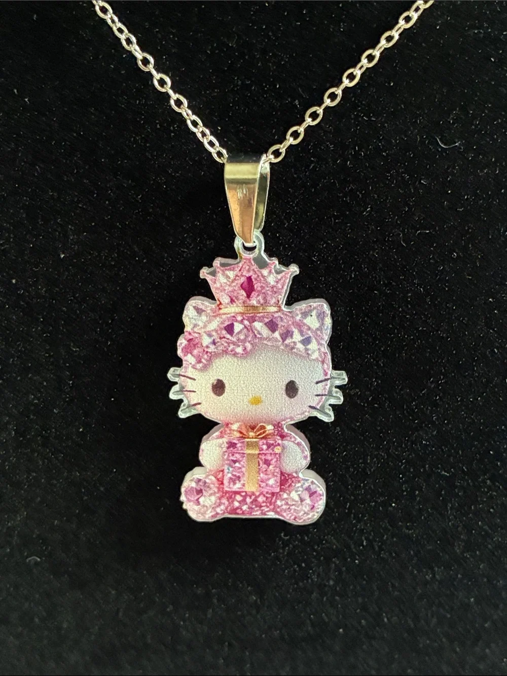 Hello Kitty Pink Crystal Crown Pendant Necklace